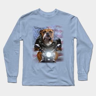 Usa America Patriot Bulldog Ride Motorcycle Dog Long Sleeve T-Shirt